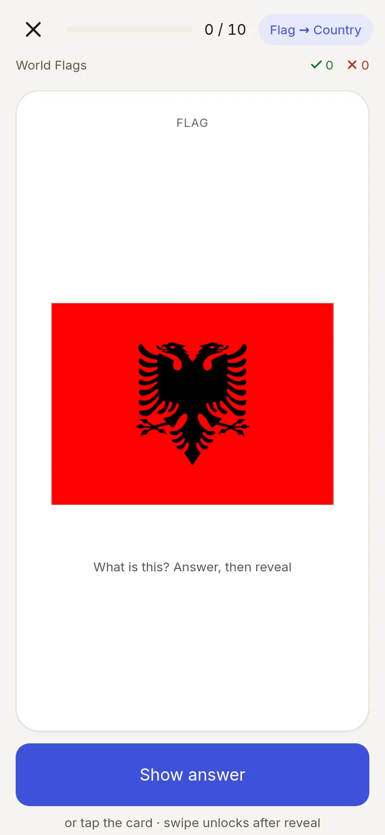 A World Flags card showing the flag of Albania